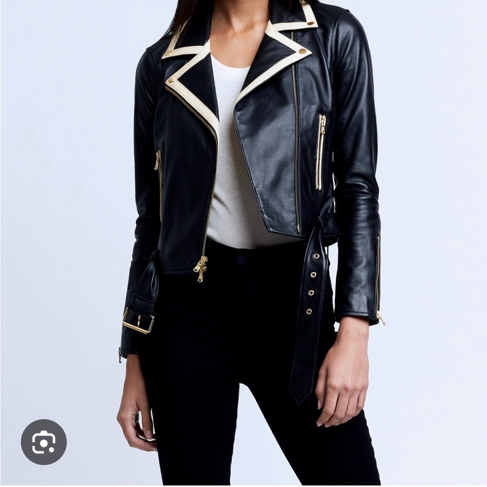 L'AGENCE Black and Cream Leather Jacket